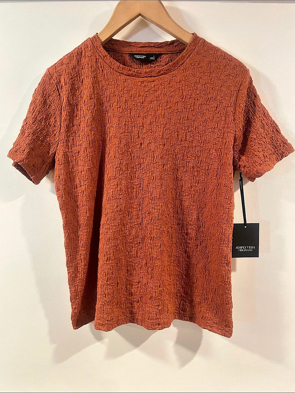 Simply Vera Vera Wang Textured Short Sleeve Tee  Burnt Orange Large NWT